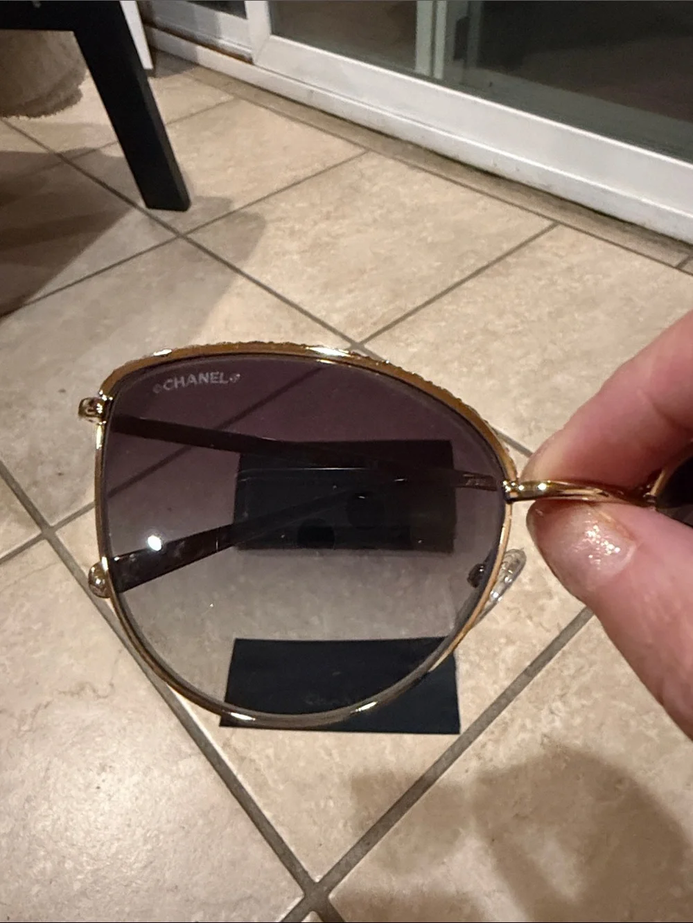 CHANEL Gold crystal Frame Sunglasses with Gradient Lenses